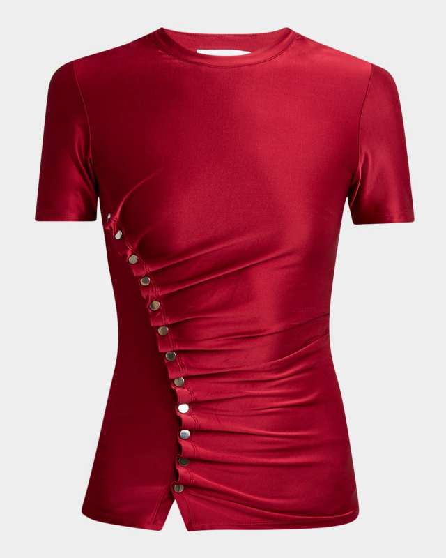 Snap-Gathered Short-Sleeve Top